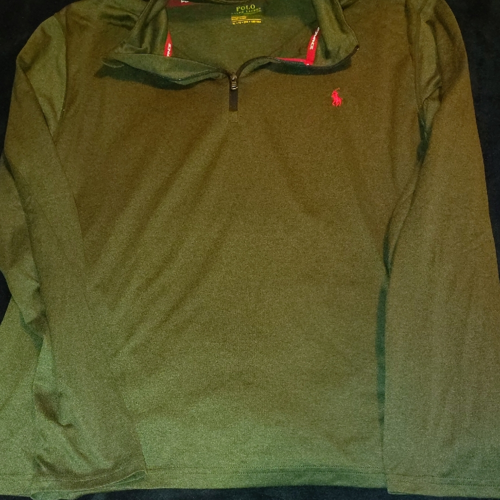 Ralph Lauren Olive Quarter-Zip with Red Logo